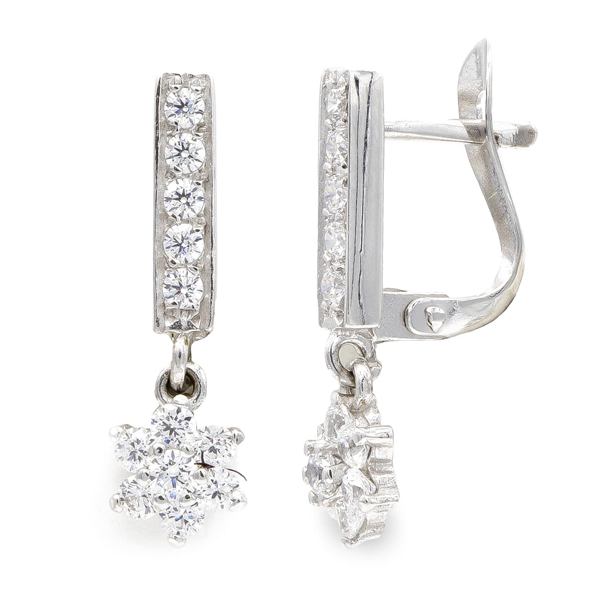 Pendientes Oro Blanco 18K Circonitas Cierre Catalán