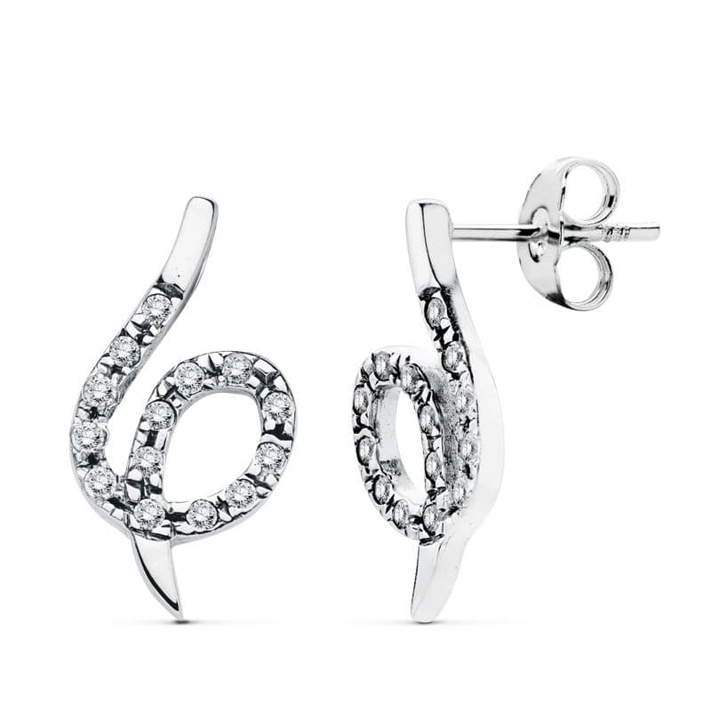 Pendientes Oro Blanco 18K con Circonitas 20X10 mm Cierre Mariposa