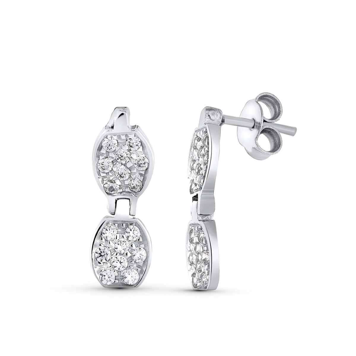 Boucles d'oreilles en Or Blanc 18K et Zircone Fermoir Poussettes Papillon