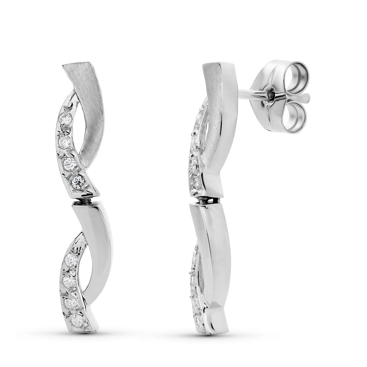 18K Boucles d'oreilles en Or 25X4MM Zircons Fermoir Poussettes Papillon