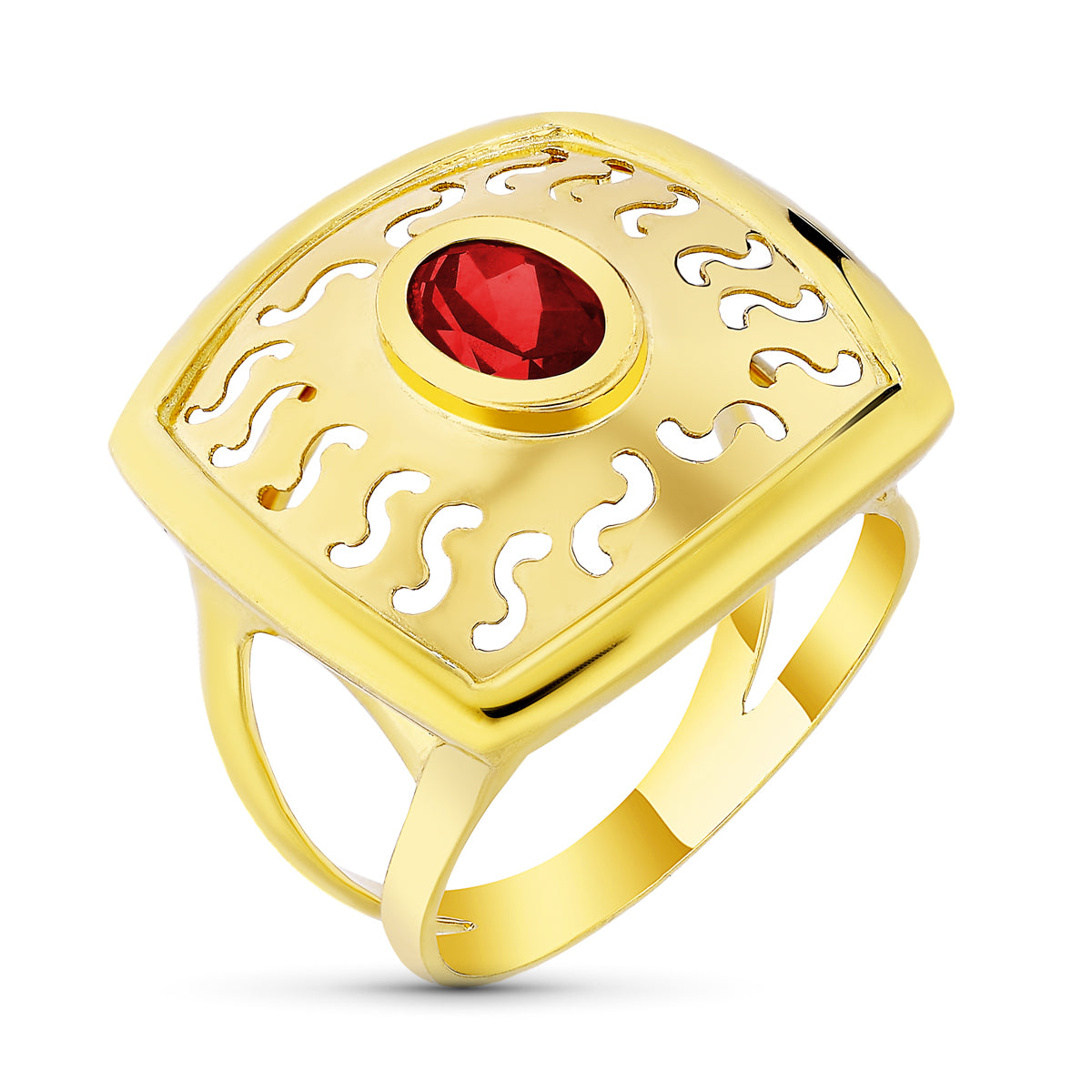 Bague Or Jaune 18K avec Mouvement Douverture avec Grenat Zircone Largeur : 20 mm