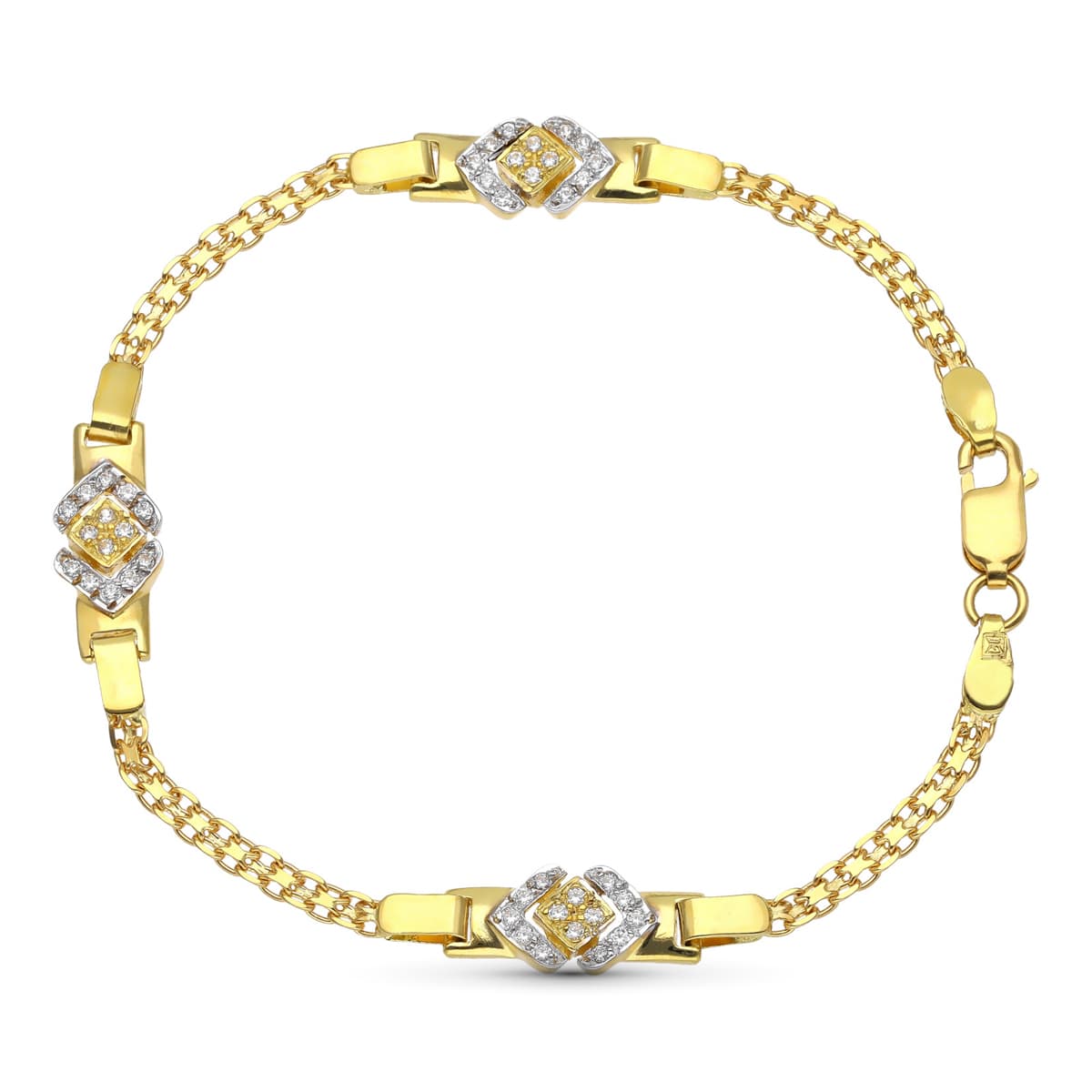 Pulsera Comunión Circonitas Oro Bicolor 18K