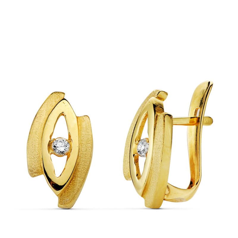 Pendientes Oro Amarillo 18K Circonitas 13X7 mm Cierre Catalán
