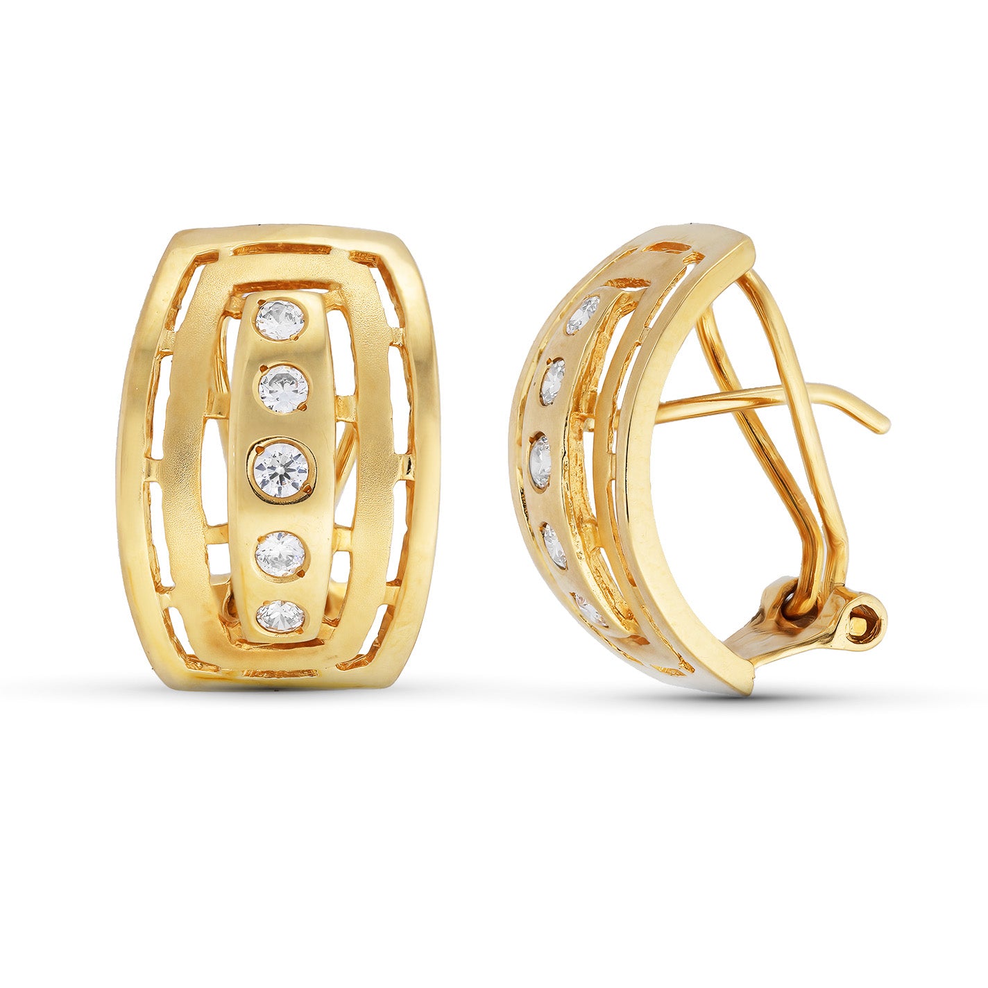 Pendientes Oro Amarillo 18K Circonitas 17X12 mm Cierre Omega