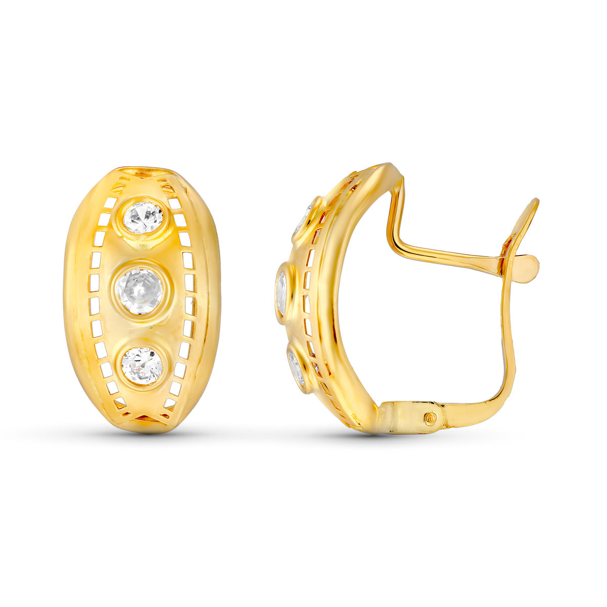 Pendientes Oro Amarillo 18K Circonitas 15X9 mm