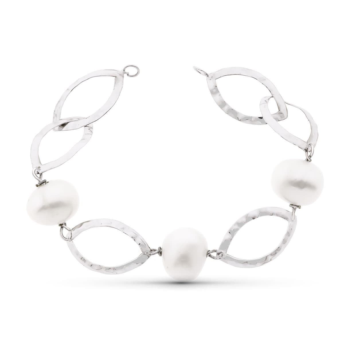 Pulseira em ouro branco 18K 18 cm pérola cultivada 14 mm