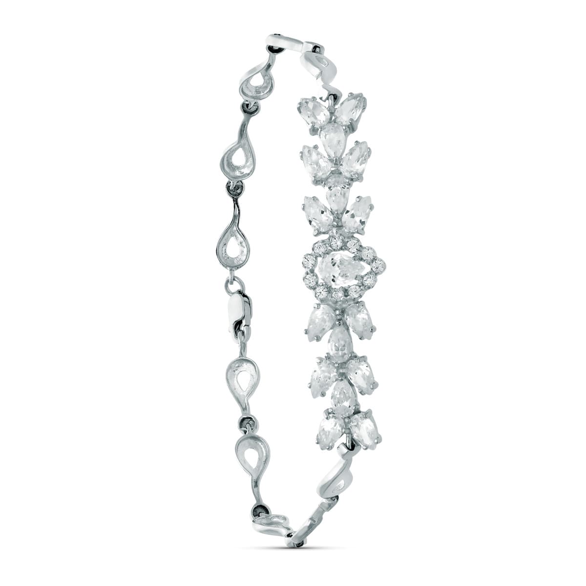 18K Bracelet en Or Blanc avec Zircons 18.50 Cm. Fermoir Mousqueton