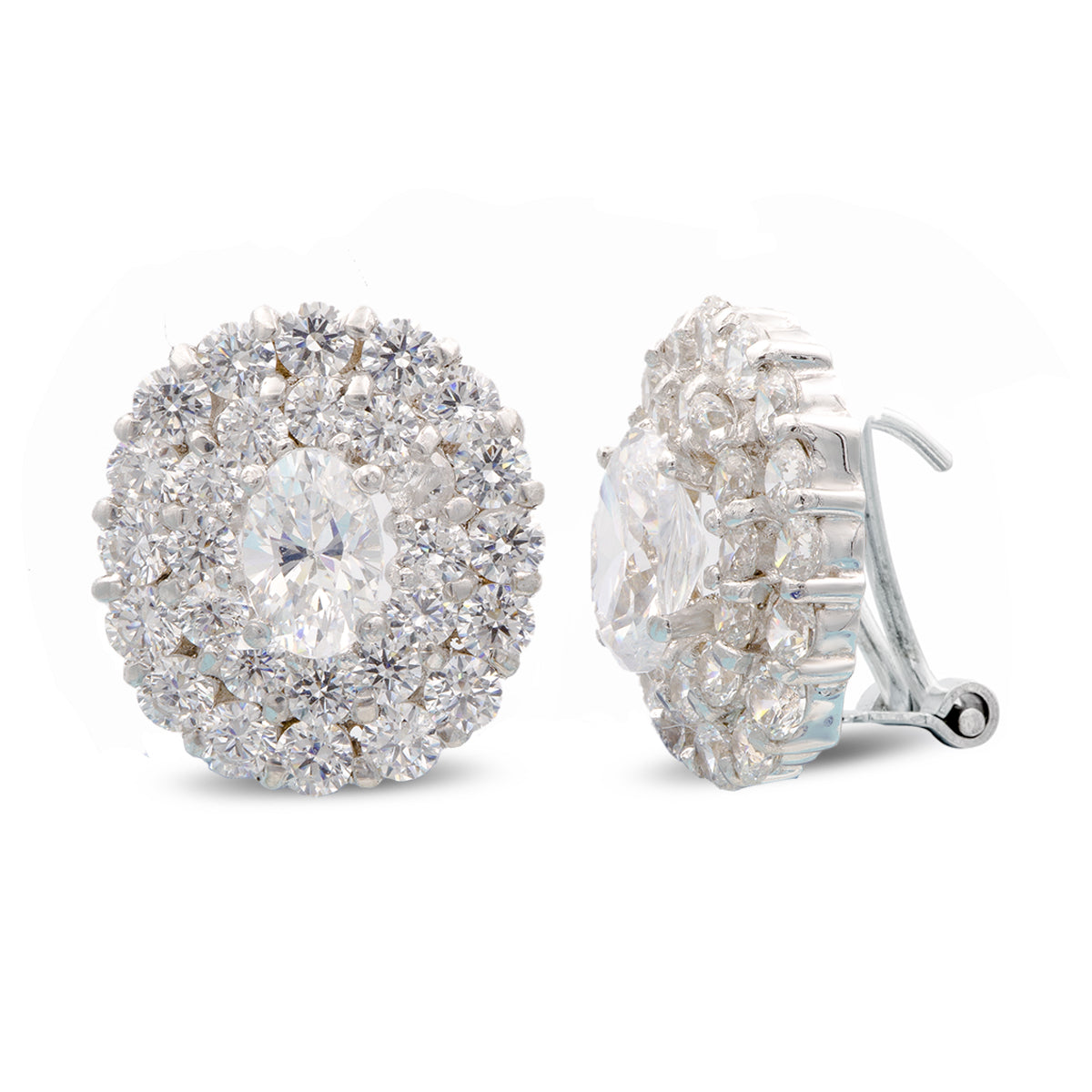 Boucles d'oreilles Or Blanc 18K Zircone 14X12 mm Fermoir Omega