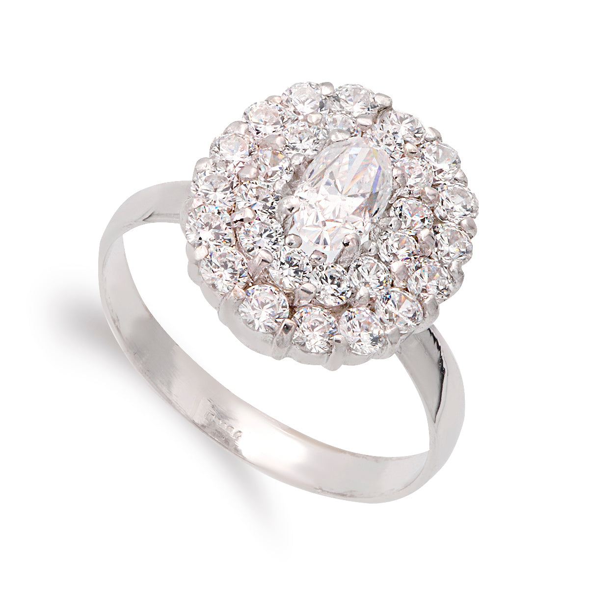 Bague en Or Blanc 18K avec Zircone Largeur: 14 mm