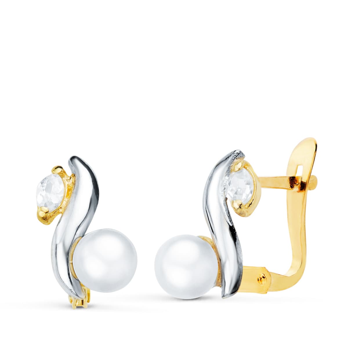 18K Boucles d'oreilles en 2 Ors Perle en Or 4.5 mm Mesure 10X7 mm à Charnière
