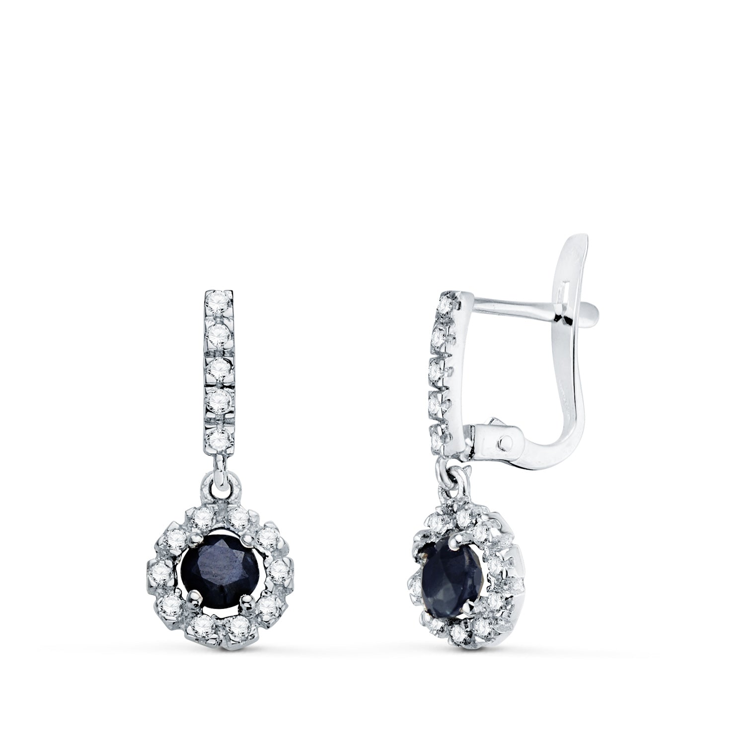 Boucles d'oreilles Catalanes en Saphir Fin et Zircon Cubique 18K