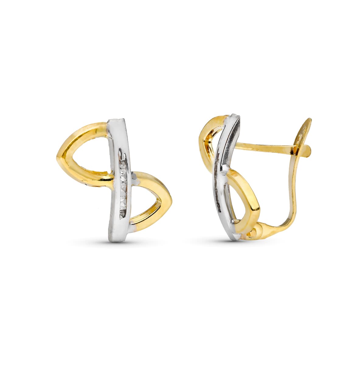 18K Two-tone Zirconia Earrings 14X11 mm Catalan Clasp