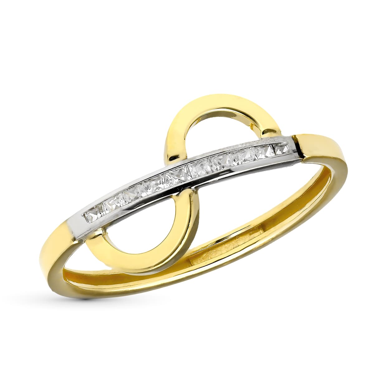18K tofarget gullring med sirkonskinne Bredde 10 mm