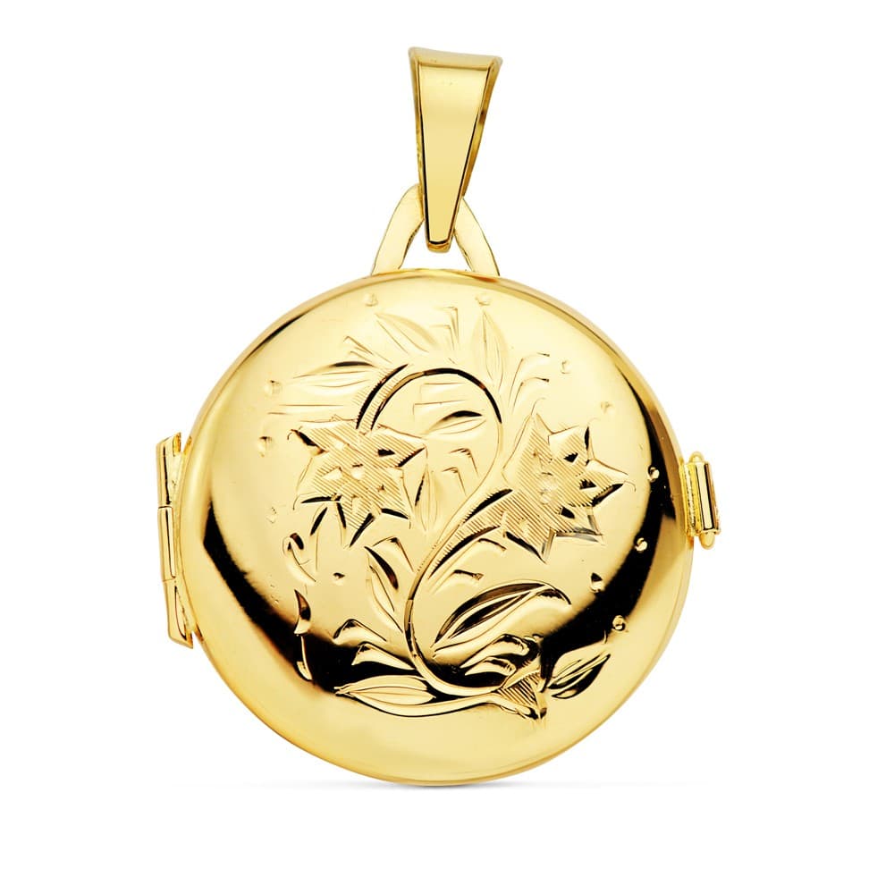 Round Photo Frame Charm in 18K Yellow Gold 23 mm