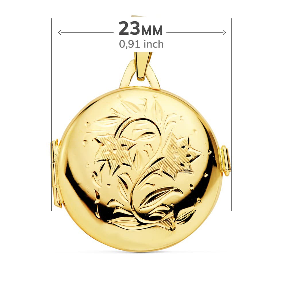 Round Photo Frame Charm in 18K Yellow Gold 23 mm