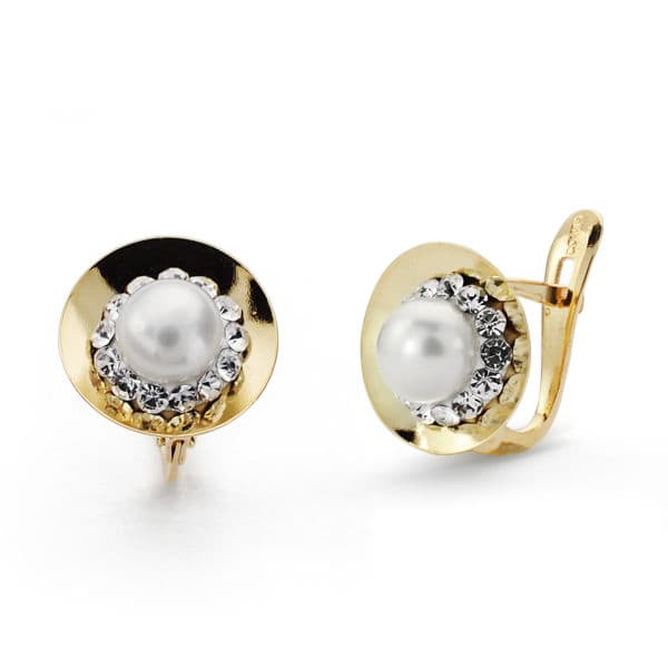 Pendientes de Perlas Oro Bicolor 9K 10X10 mm Cierre Catalán