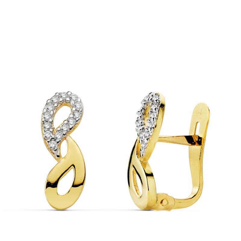 Pendientes Oro Bicolor Circonitas 13X6MM Cierre Catalán