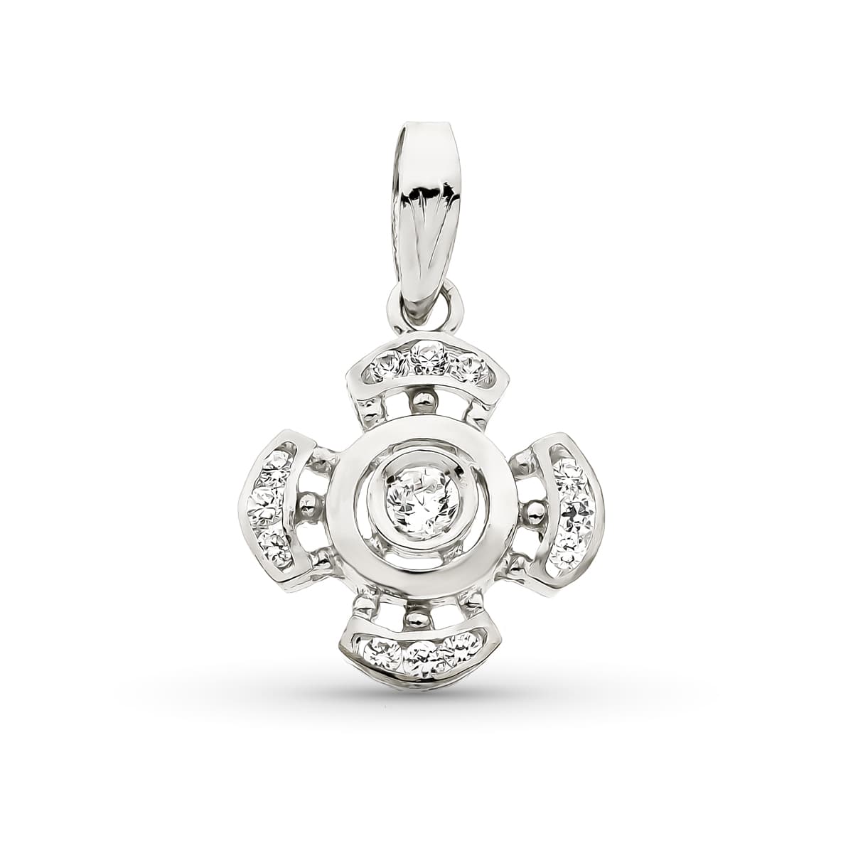 Croix en Or Blanc 18K avec Zircone 19X16 mm
