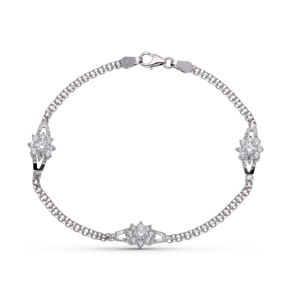 Pulsera Comunión Oro Blanco 18K Circonitas