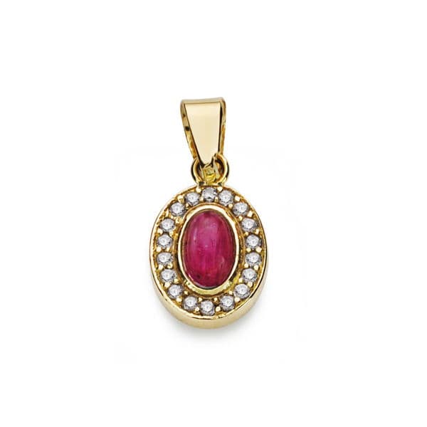 18K Yellow Gold Pendant Red Stone Pattern 9X7 mm