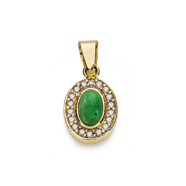 18K Yellow Gold Pendant Green Stone Pattern 9X7 mm