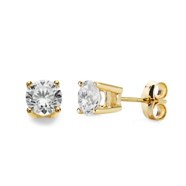 18K Boucles d'oreilles Zircon en Or Jaune 5.5X5.5 mm