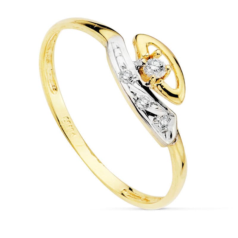 Anillo de Oro Amarillo de 18K con Circonitas Ancho: 6 mm