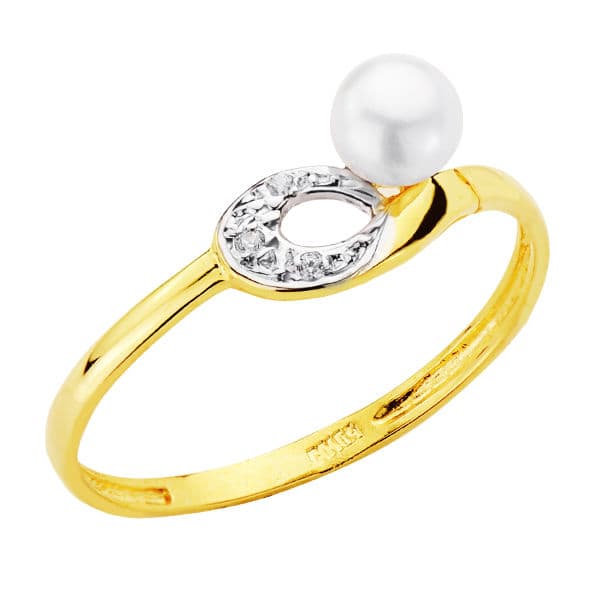 Inel de aur bicolor de 18K Design deschis cu perla de 4 mm și zircon Lățimea: 6,5 mm