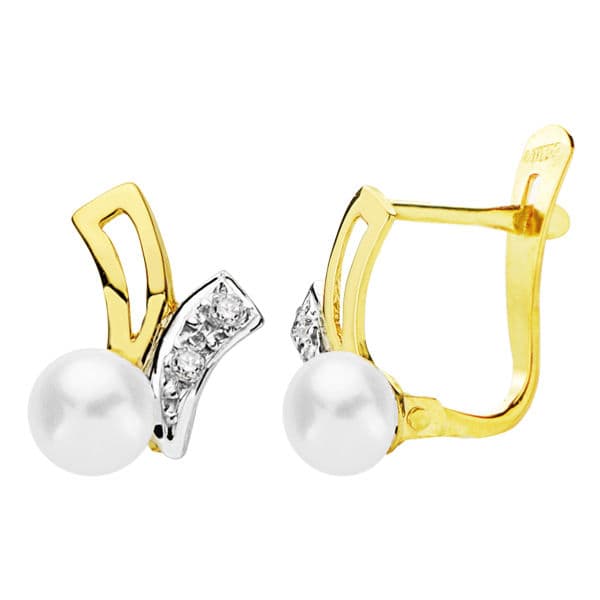 18K Boucles d'oreilles Perle en Or 4-4.5MM Fermoir Catalan