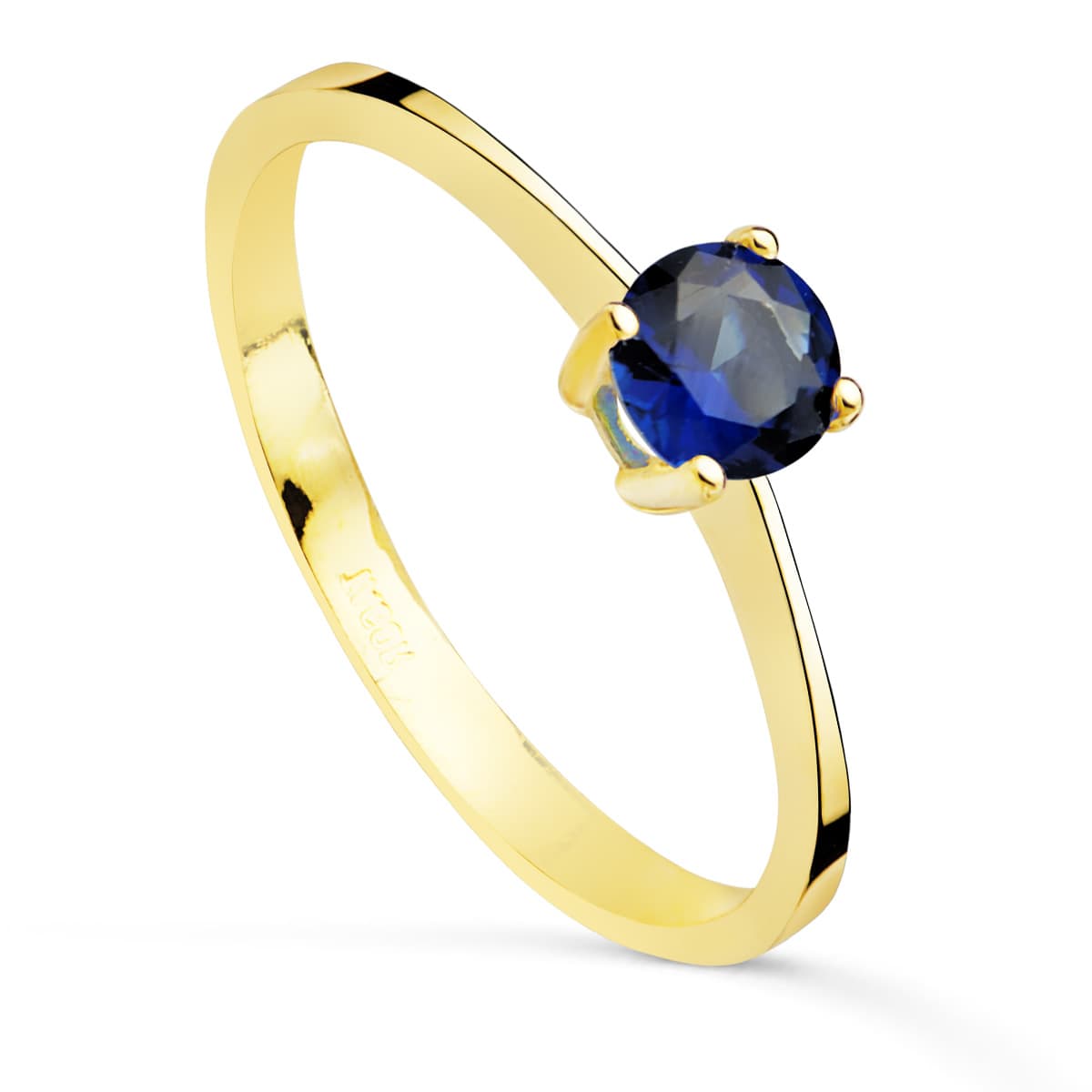 18K Solitaire Or Jaune avec Zircon Bleue 4 Griffes 5 mm