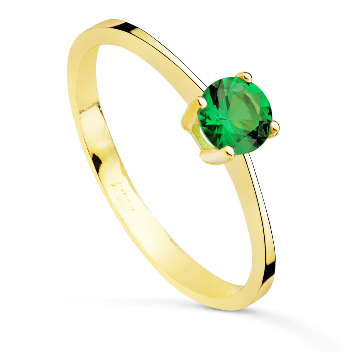 18K gult guld Solitaire med grön zirkon 4 stift på 5 mm