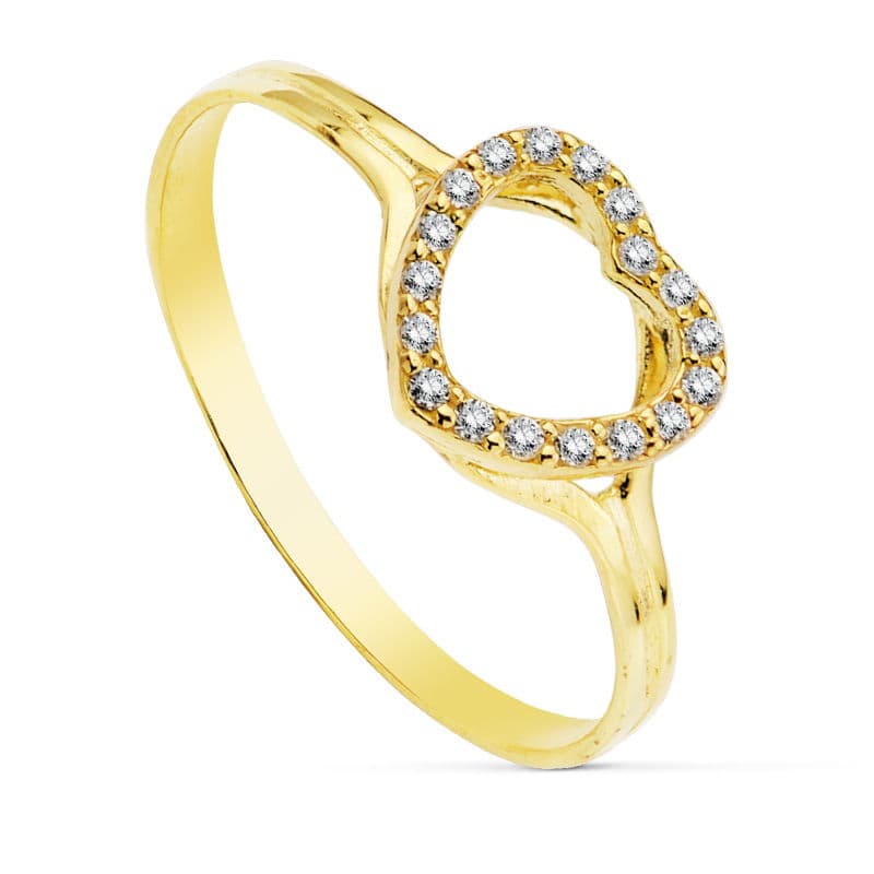 18K gul guld hjertering med zirkon Bredde: 8 mm