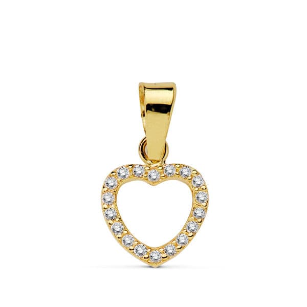 Pendentif Or Jaune 18K avec Coeur Zircone 8 Cm