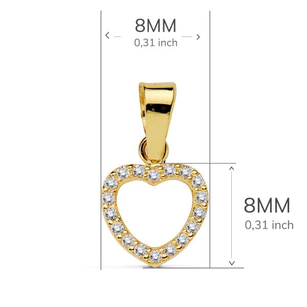 Pendentif Or Jaune 18K avec Coeur Zircone 8 Cm