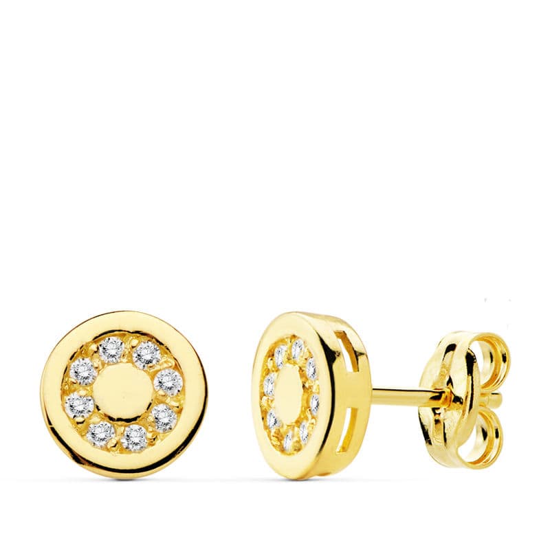 Boucles d'oreilles Or Jaune 18K Zircon Rondes 7 mm Fermoir Poussettes Papillon