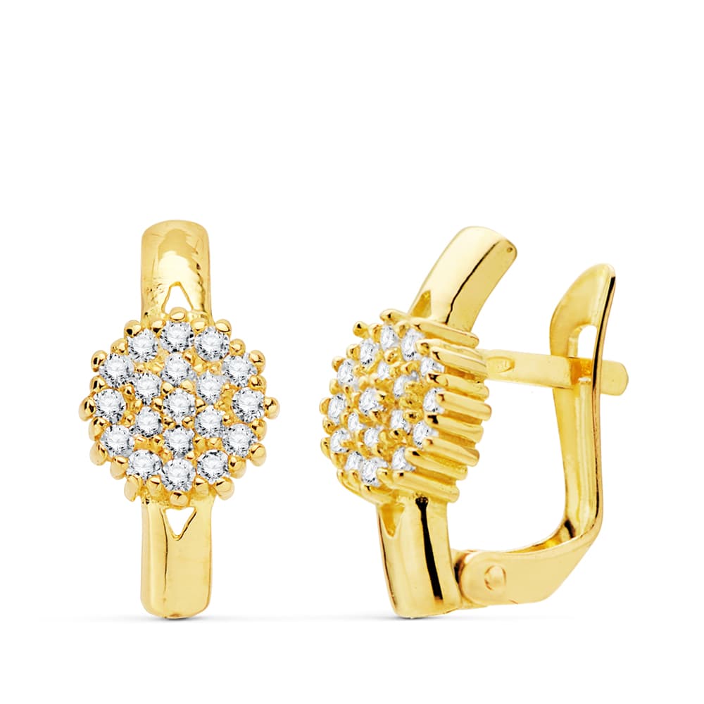 Boucles d'oreilles Or Jaune 18K Zircone Présure 6X6 mm Fermoir à Charnière