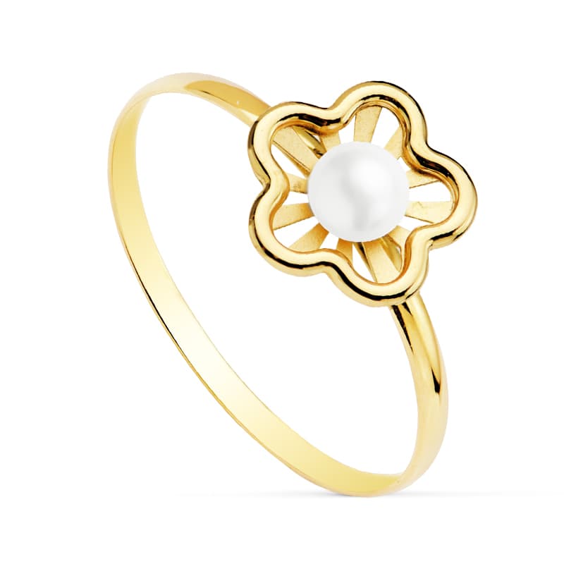Bague Perle Fleur Ouverte Or Jaune 18K 3 mm