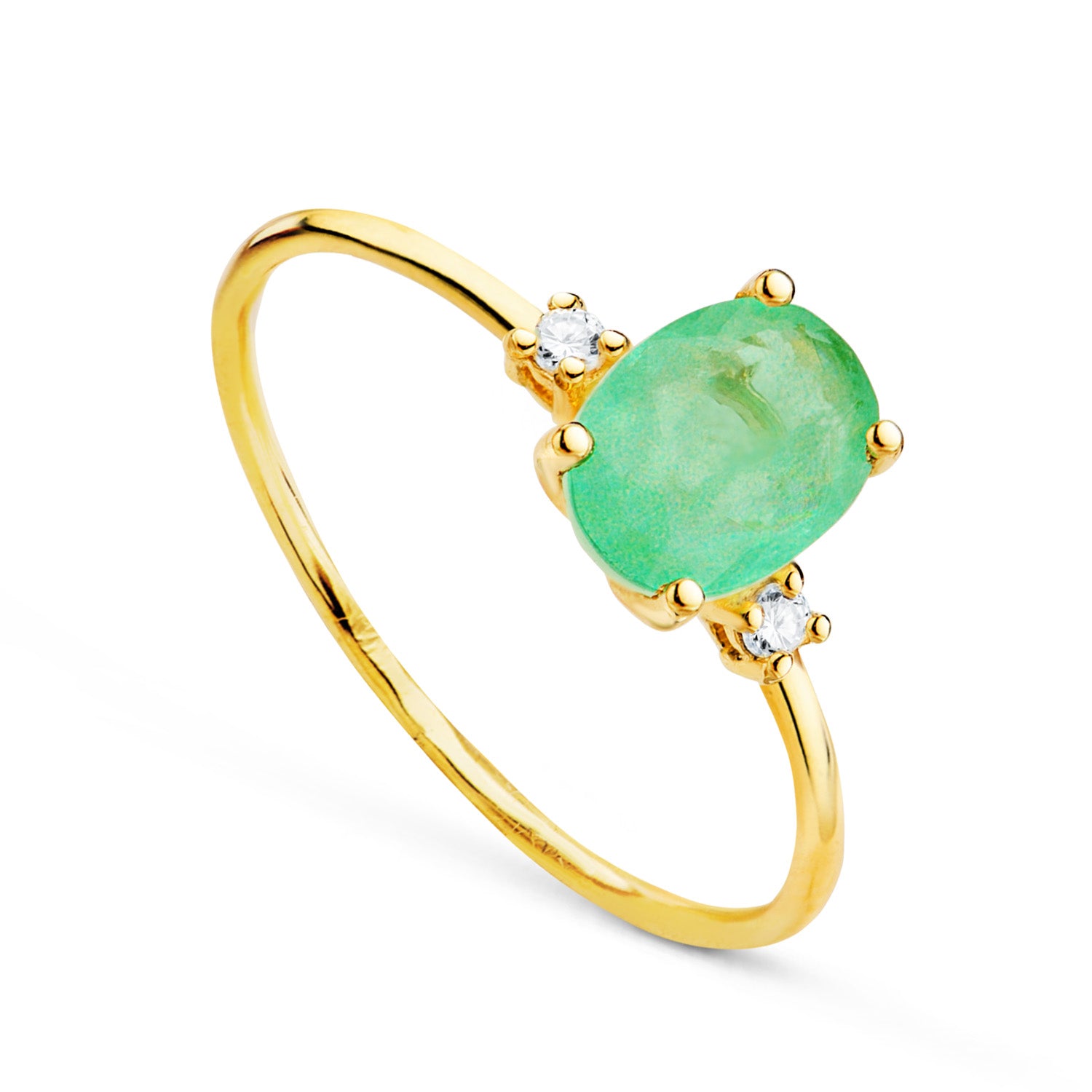 18K geelgouden ring met groene kwartssteen 8 x 6 mm Lichaam: 1 mm