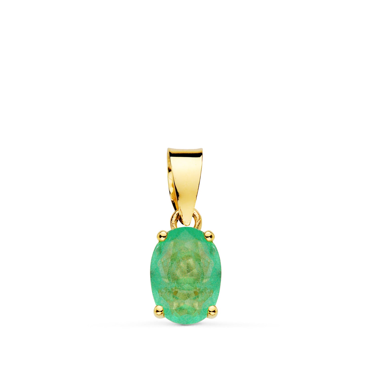 Pendentif Or Jaune 18K Griffes Pierre Quartz Verte 8 X 6 mm