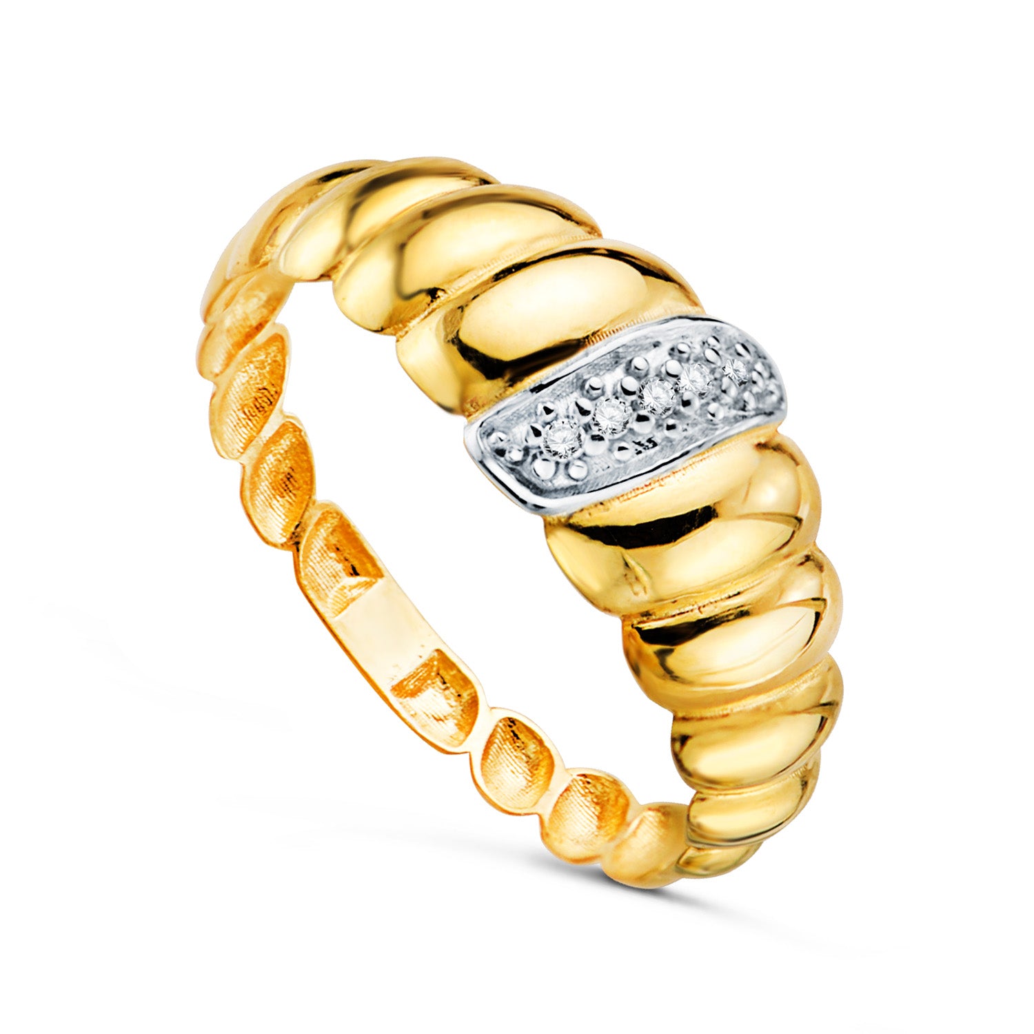 Bague Croissant en Or Jaune 18K Motif Gallons avec Zircone Largeur : 75 mm
