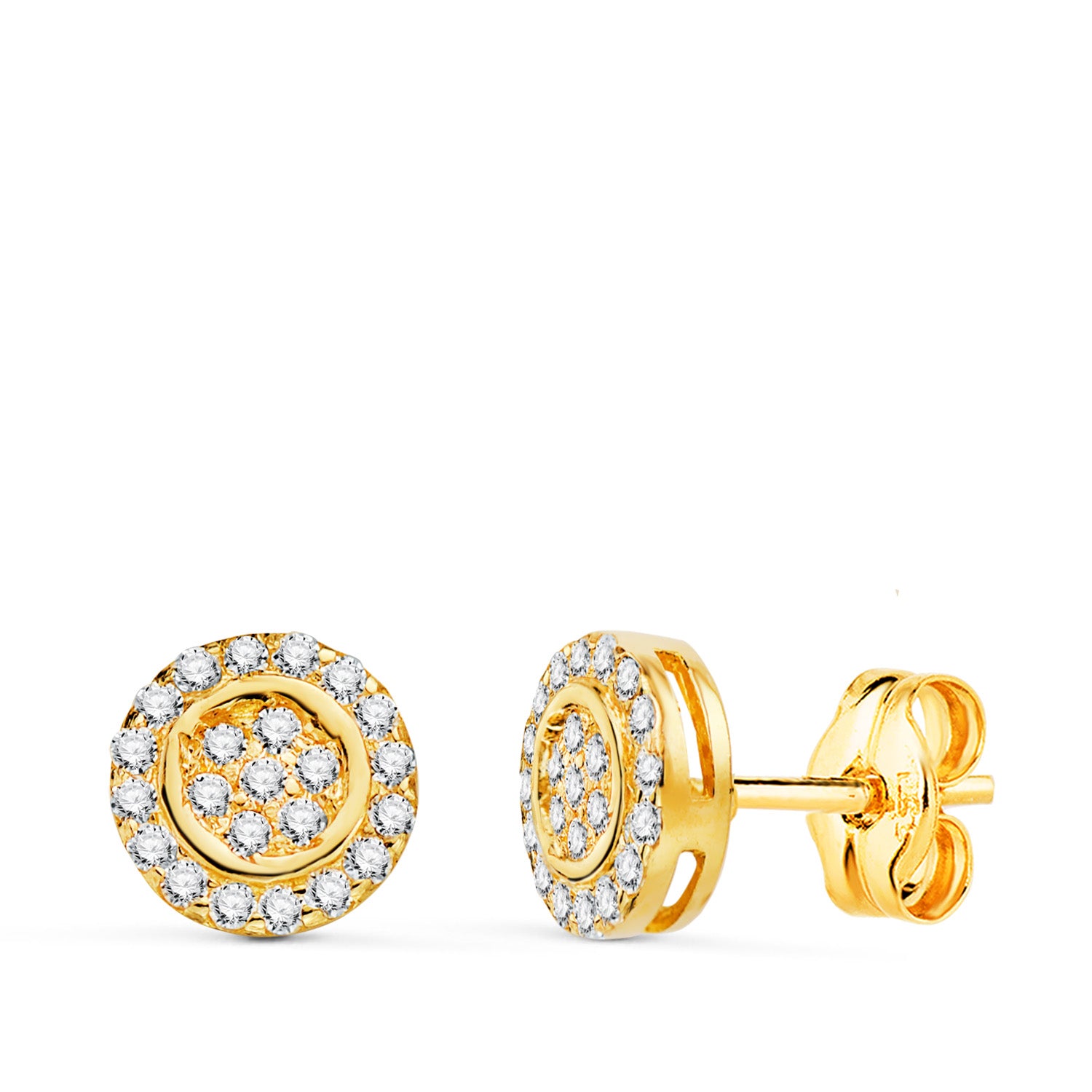 Boucles d'oreilles Rondes en Or Jaune 18K avec Pierres en Zircone Taille : 7 mm Fermoir à Pression