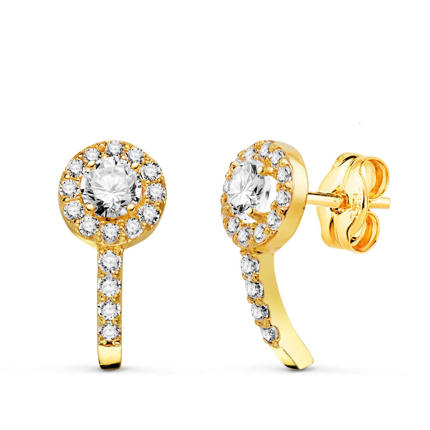 Boucles d'oreilles en Or Jaune 18K avec Pierres en Zircon Cubique Taille : 12,5 X 6 mm Fermeture à Pression