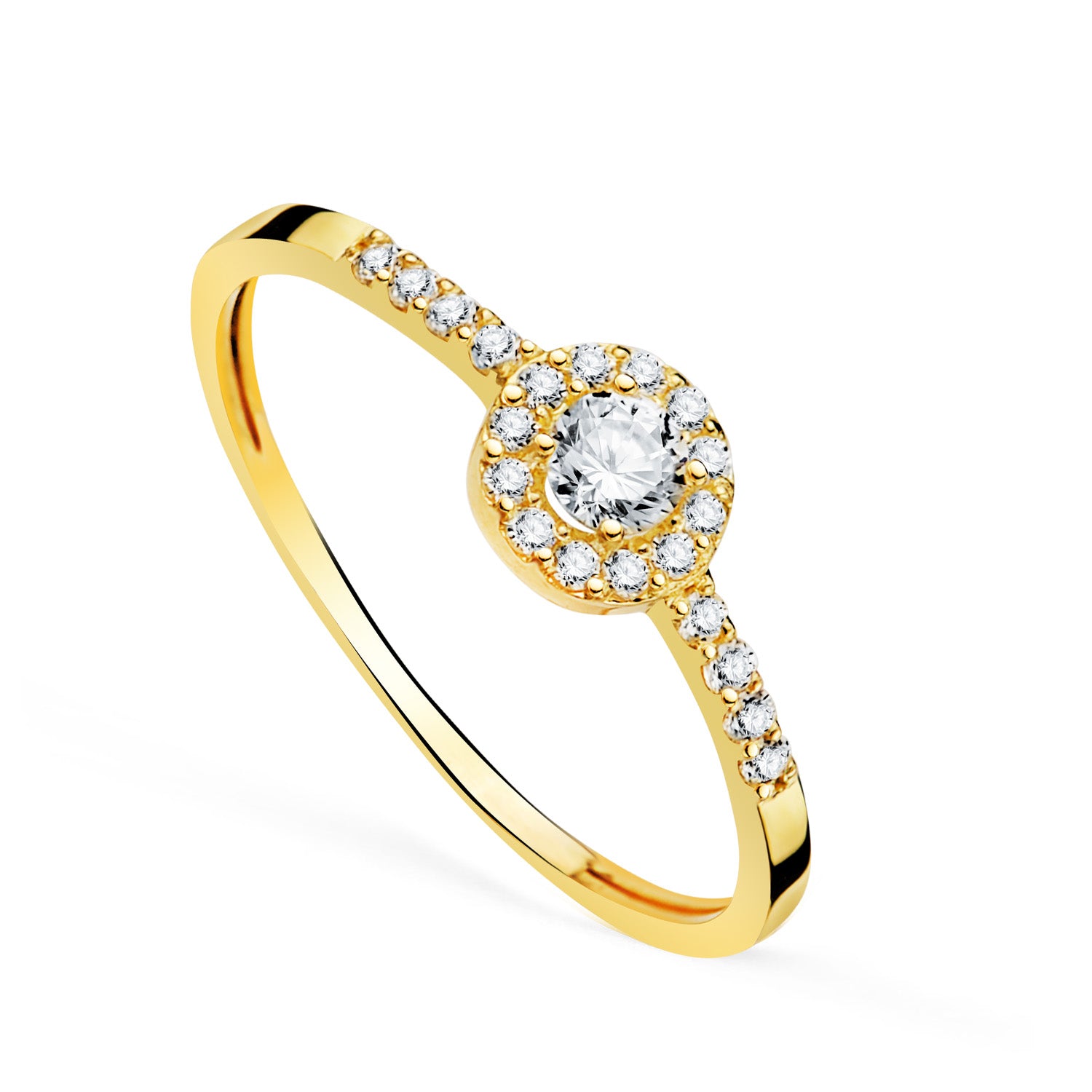 Bague en Or Jaune 18K avec Zircon 6 M6 mm Largeur du Corps 1,5 mm