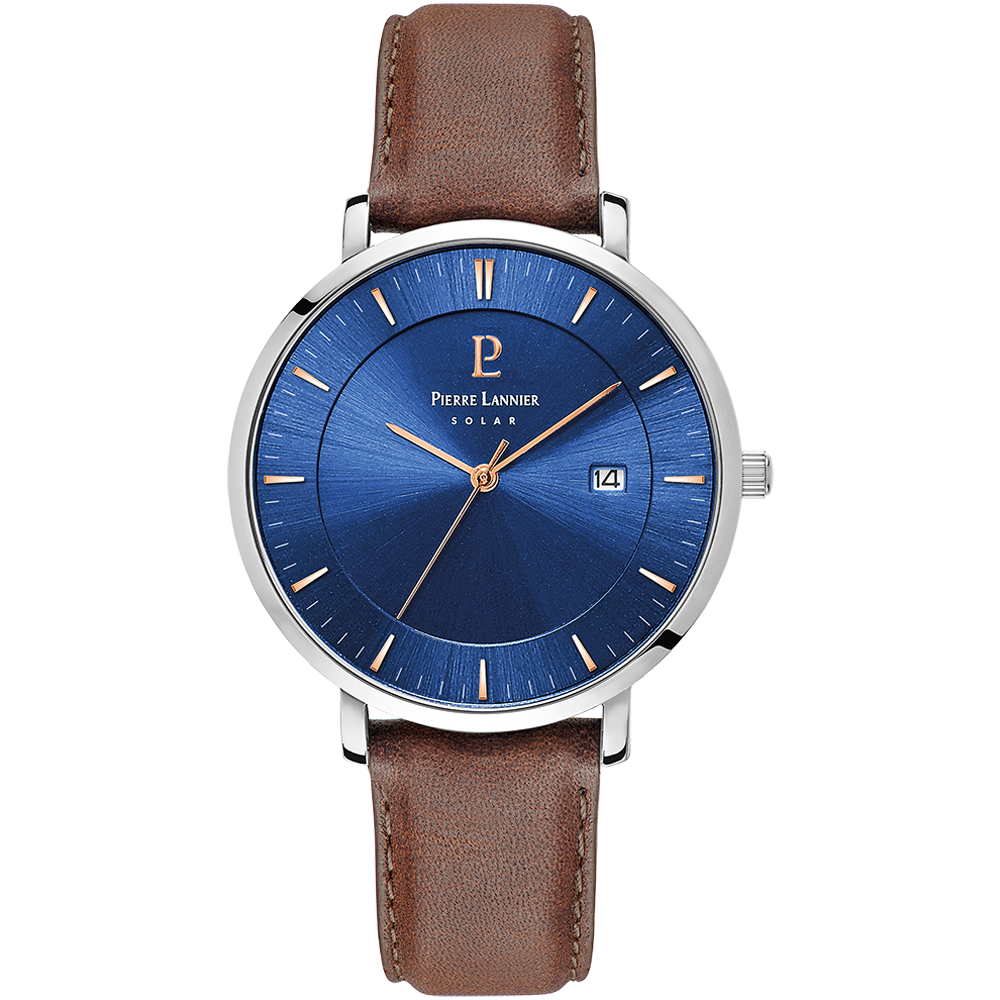 Montre homme Pierre Lannier INTI boîtier acier bracelet cuir brun 208H164