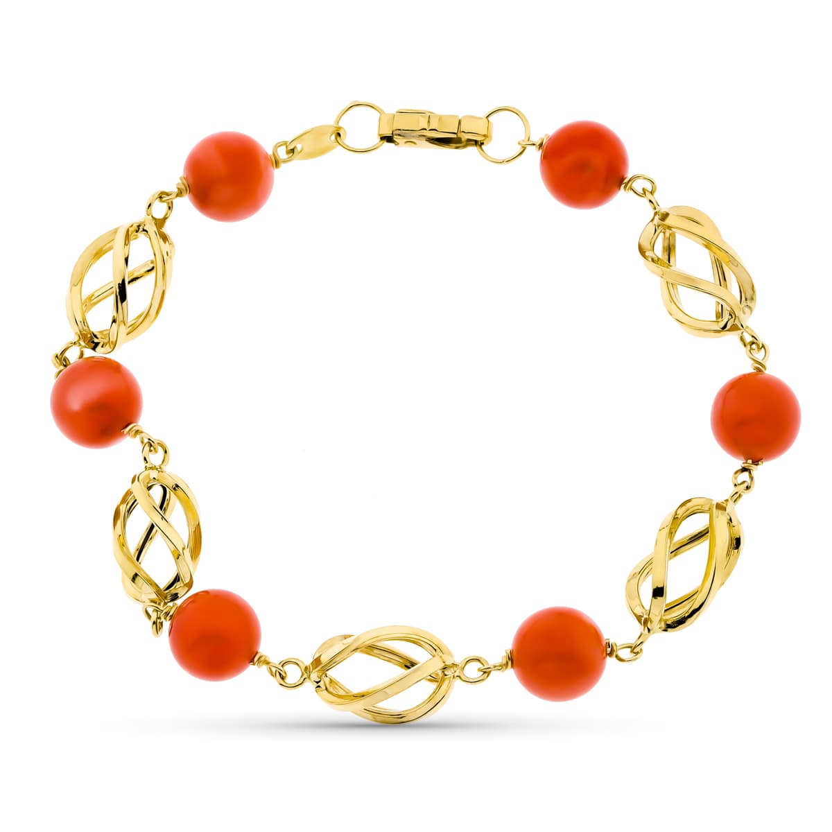 Bracciale Corallo Oro Giallo 18 Carati 8 mm 19 Cm