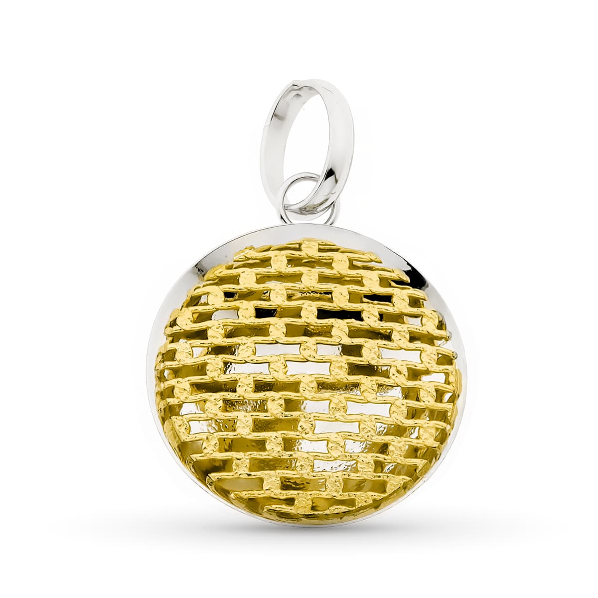 18K Two-tone Gold Round Mesh Pendant