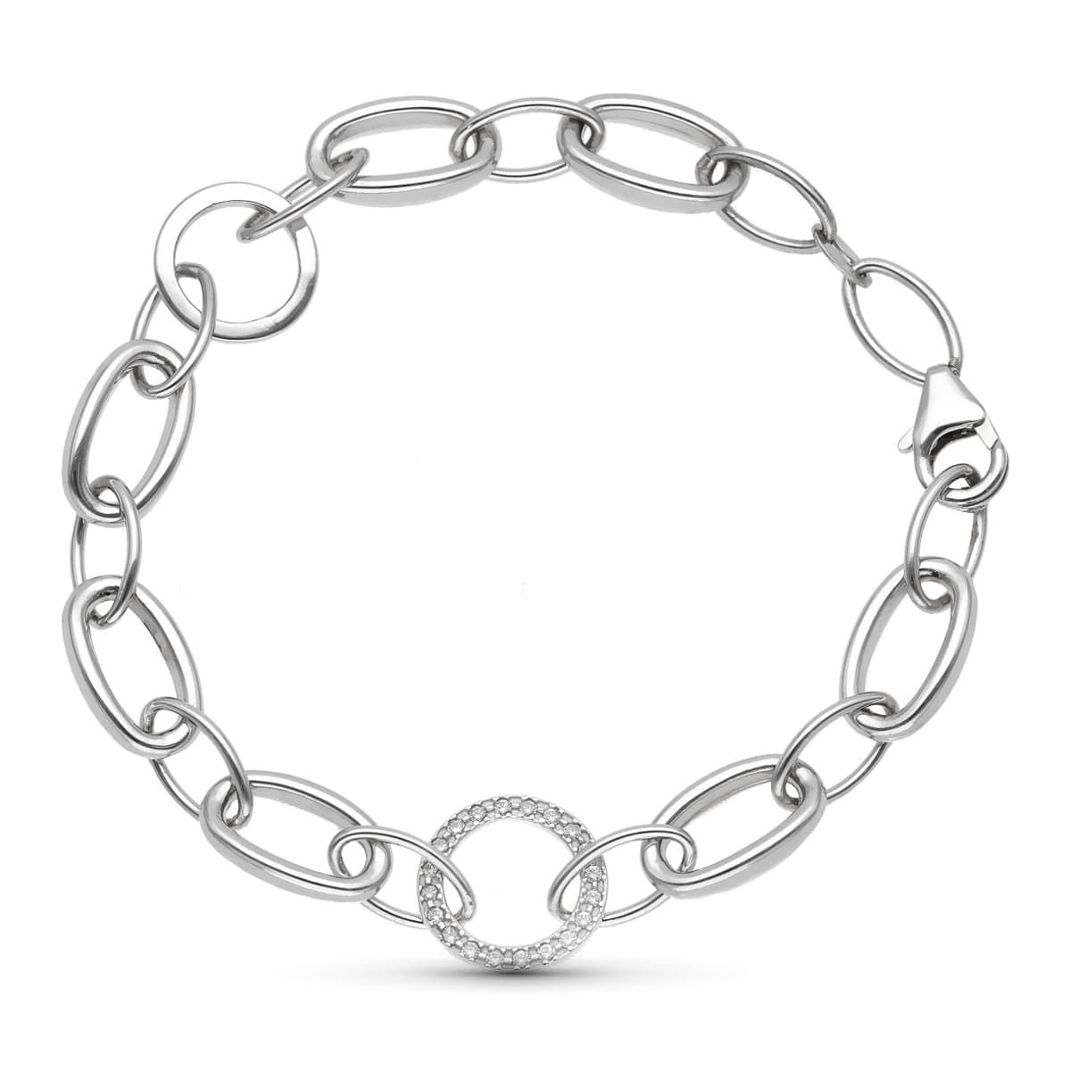 Bransoletka z 18-karatowego białego złota Owalne i okrągłe ogniwo z cyrkoniami 18,5 cm