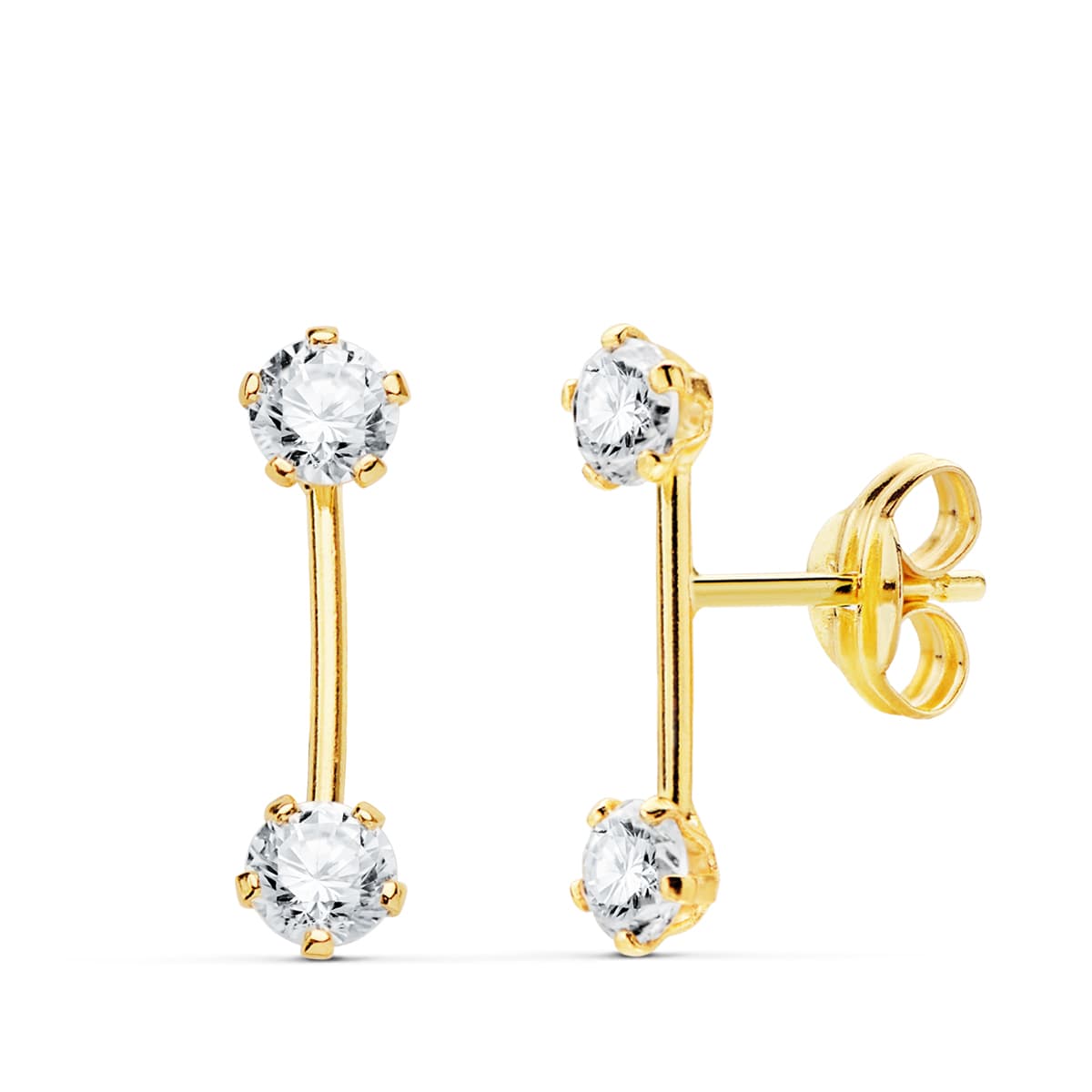 18K أقراط الذهب الأصفر زركونيا بار 13X3MM فراشة المشبك
