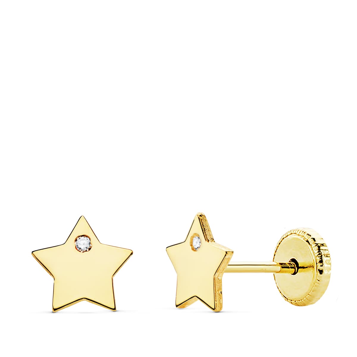 18K Boucles d'oreilles Or Jaune Etoile Zircon 6X6 mm Fermoir a Vis