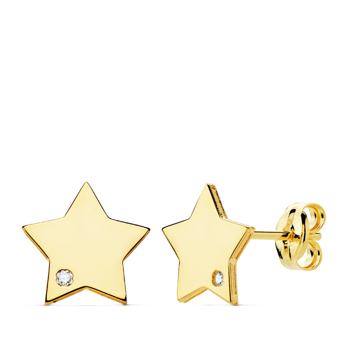 Boucles d'oreilles Or Jaune 18K Zircone Étoile 8X8 mm Fermoir Poussettes Papillon